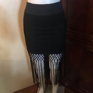 🆕 A.Peach Black Mini Skirt with fringes-M